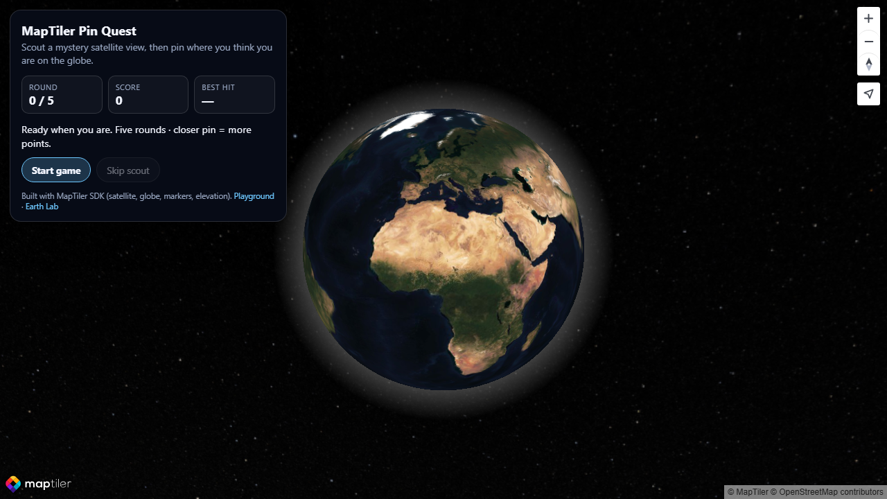 MapTiler Pin Quest globe game